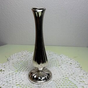 Vintage Unbranded Silver Bud Vase Tarnish Resistant Fluted Base Mid Century